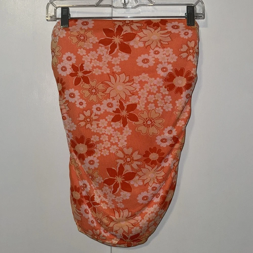 No Boundaries Mesh SET Top & Ruched Skirt Orange Floral Women’s Juniors M 7-9